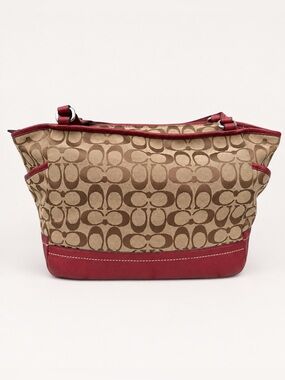 Coach Signature C Carrie Tote Shoulder Bag Burgundy Leather Y2K Style